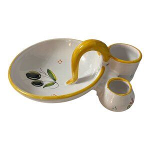 Vtg Hand-Painted Spanish Ceramic Olive Oil Cruet Condiment Caddy